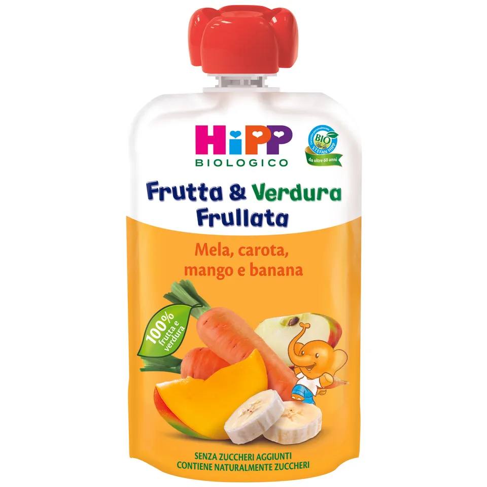 HiPP Frutta Frullata Mela Carota Mango Banana Omogeneizzato 90g Bio