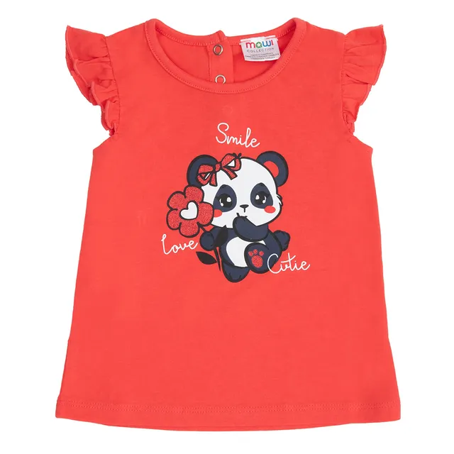 Canotta Bimba Jersey Corallo Love Panda con Bottoni