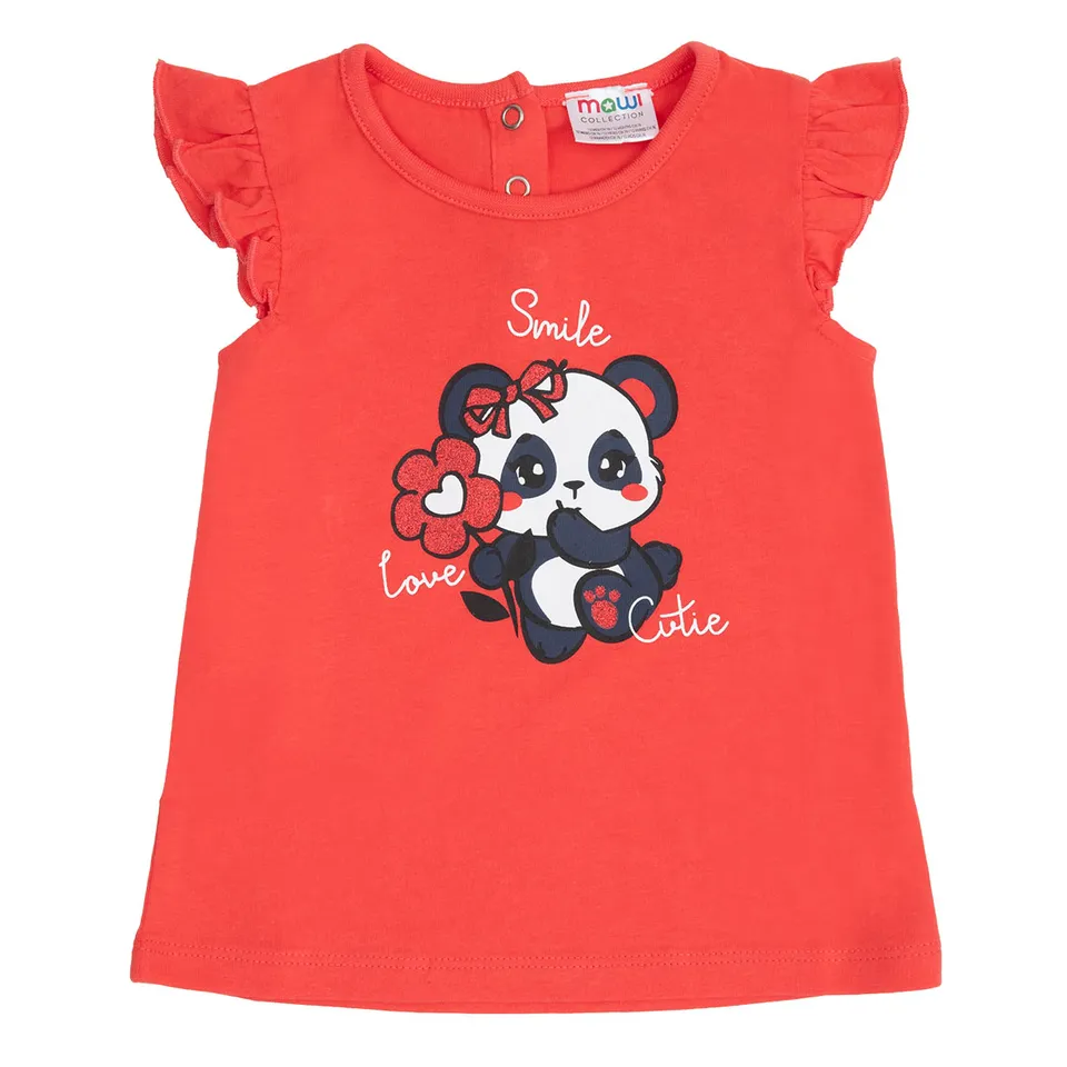 Canotta Bimba Jersey Corallo Love Panda con Bottoni