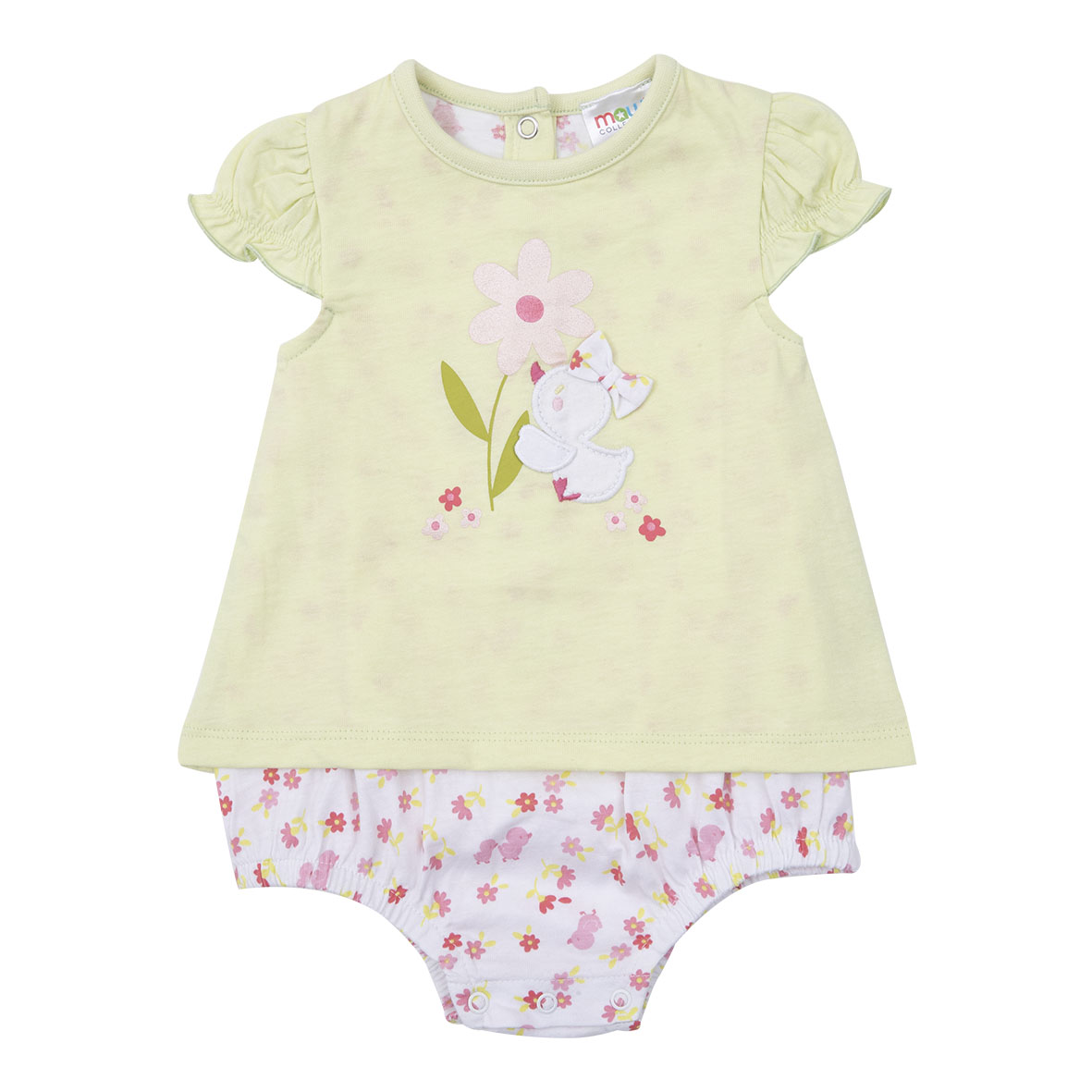 Pagliaccetto jersey bimba verde floreale bottoni a clip
