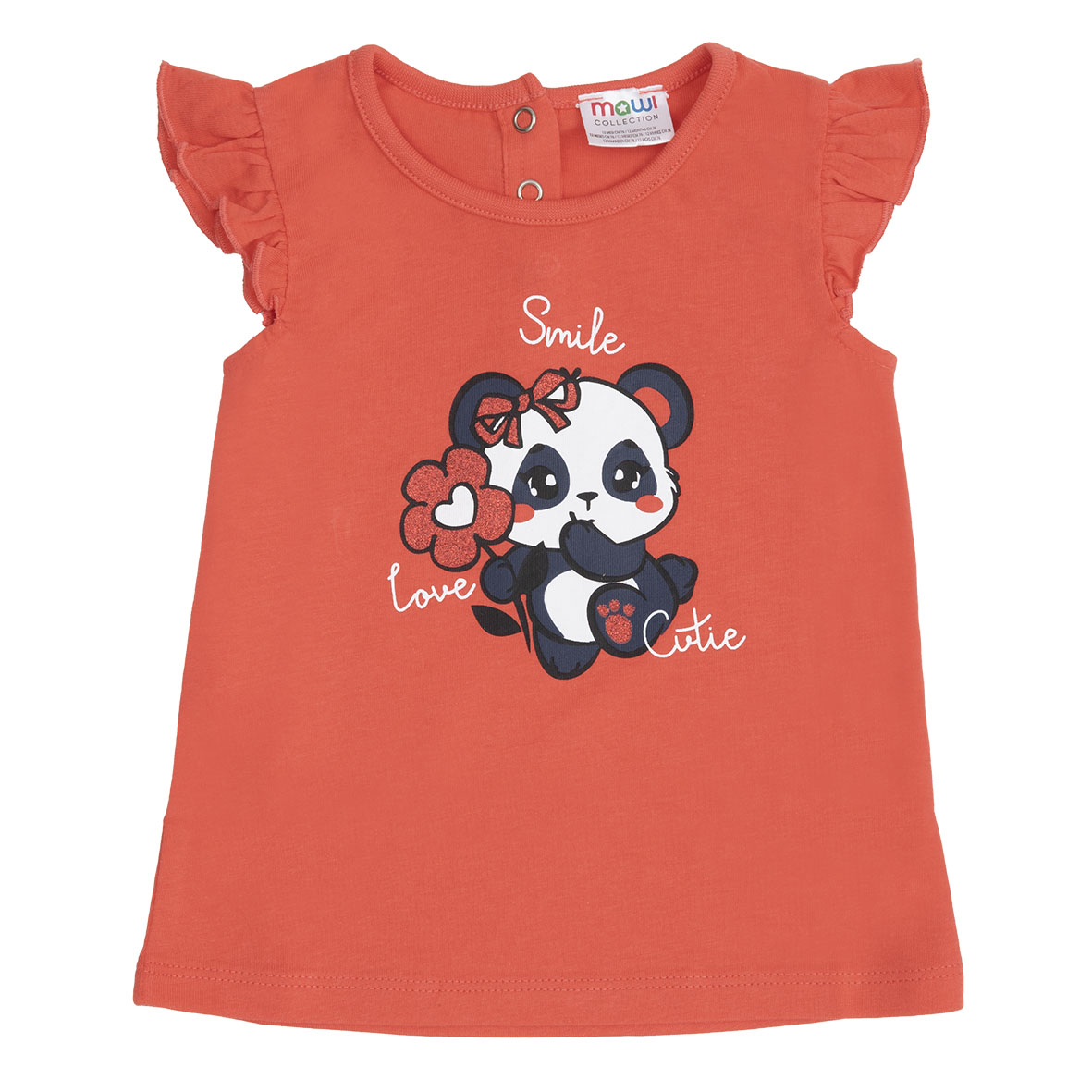 Canotta Bimba Jersey Corallo Love Panda con Bottoni