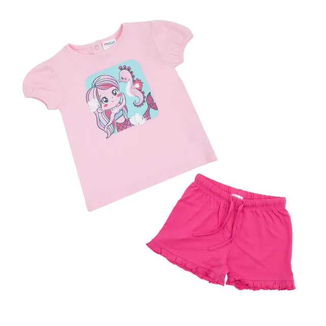 Completo bimba t-shirt + short rosa sirena
