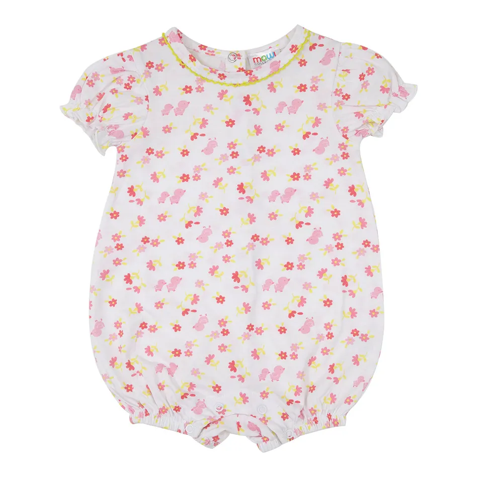 Pagliaccetto jersey bimba fiorellini bianco maniche corte