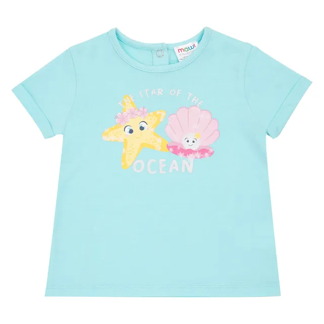 T-shirt Bimba Jersey Azzurra Stampa Marina Mezza Manica