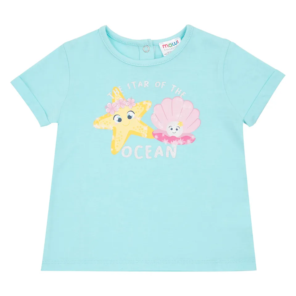 T-shirt Bimba Jersey Azzurra Stampa Marina Mezza Manica