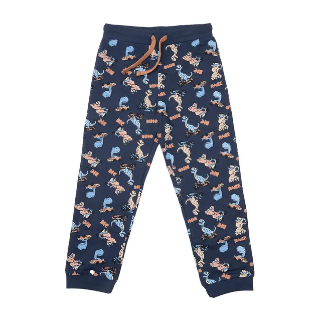 Pantalone felpato bimbo blu stampa dino elastico in vita