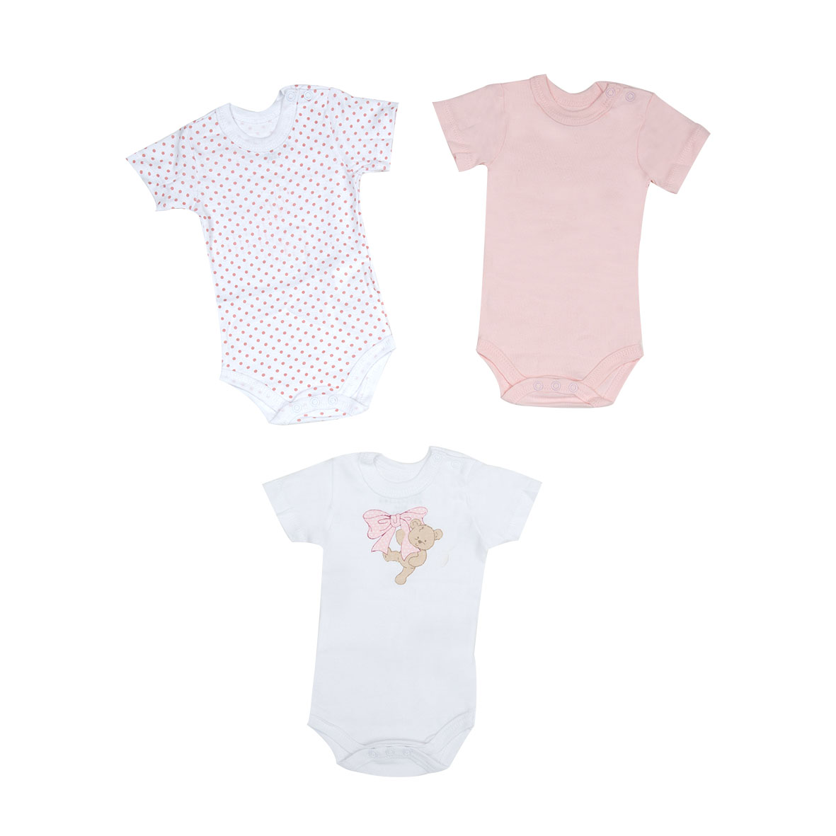 Mawi body manica corta orsetti rosa 3 pezzi