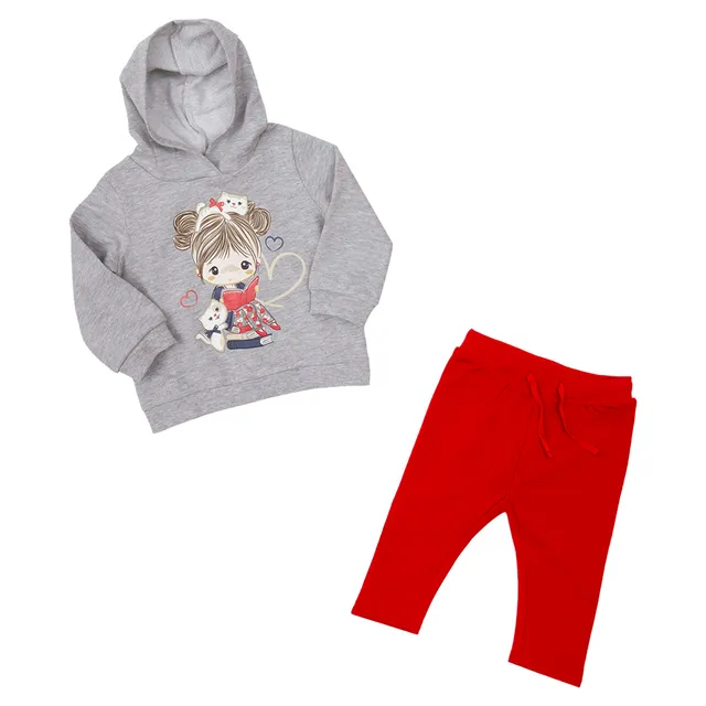 Mawi Tuta Jogging Cappuccio Rosso Grigio Felpina