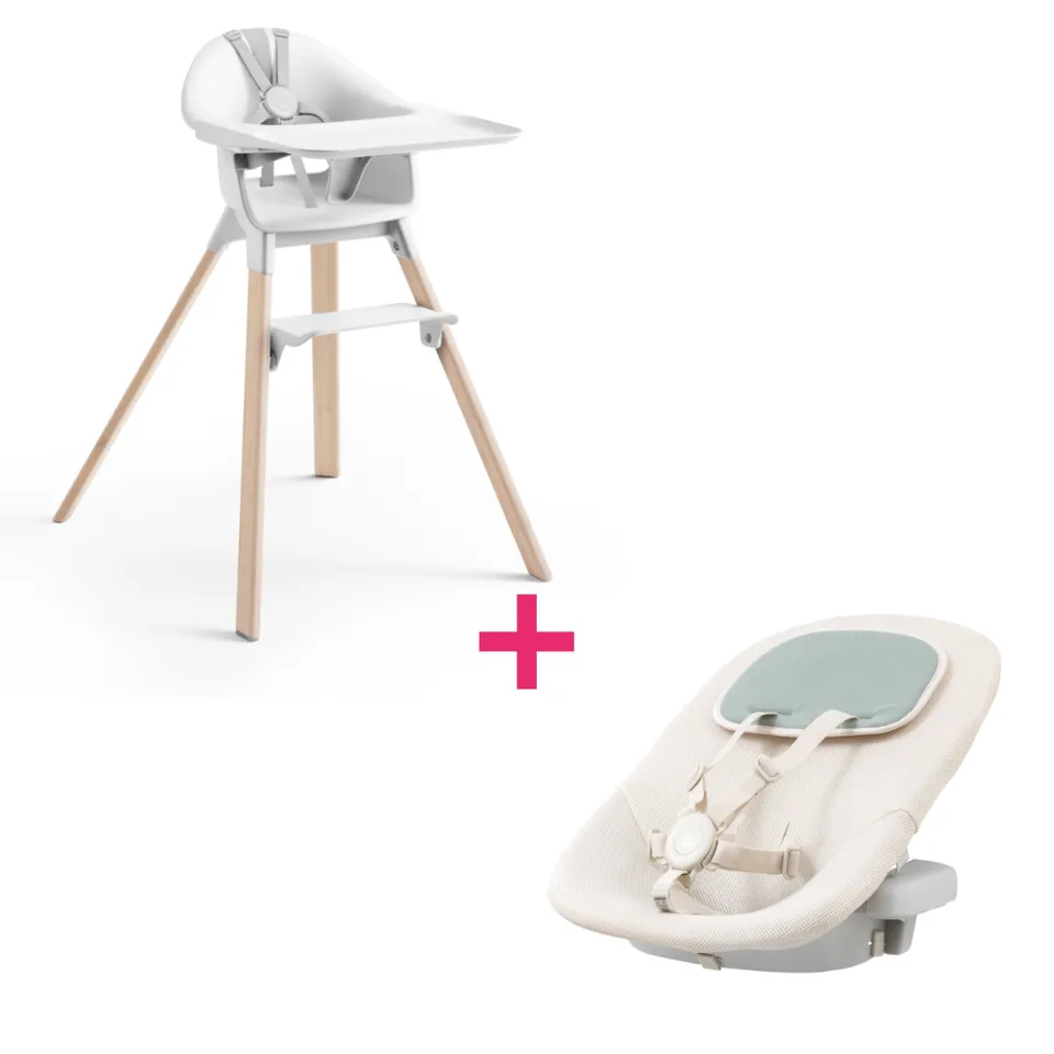 Stokke Clikk seggiolone white con newborn set grey