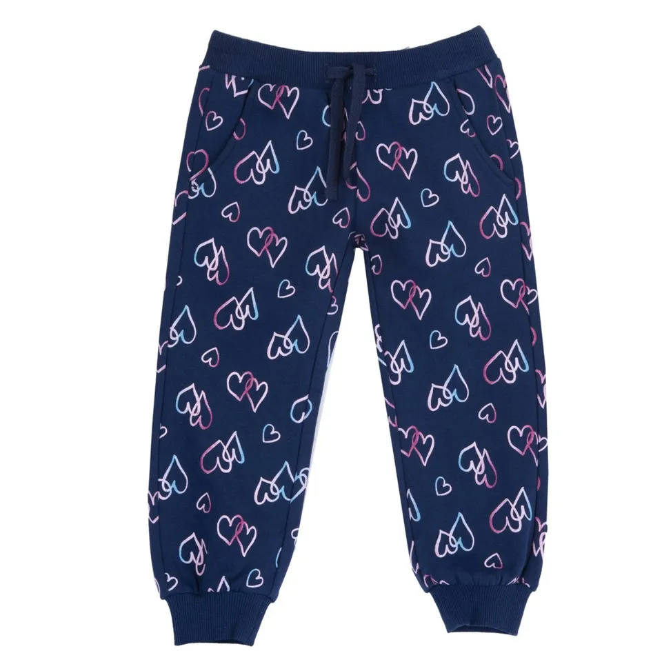 Chicco pantaloni fleece blu cuori jogger 100% cotone