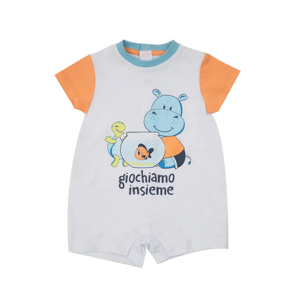 Hippo pagliaccetto neonato bianco cotone estivo