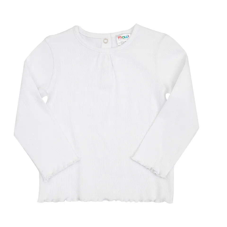 T-shirt manica lunga costina bimba bianca bottoni clip