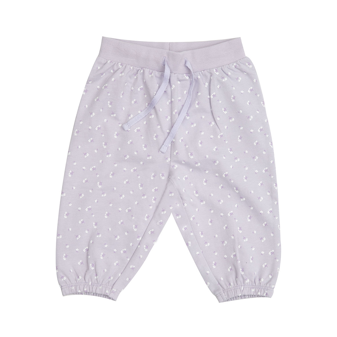 Pantalone bimba lilla stampato fiori bianchi casual