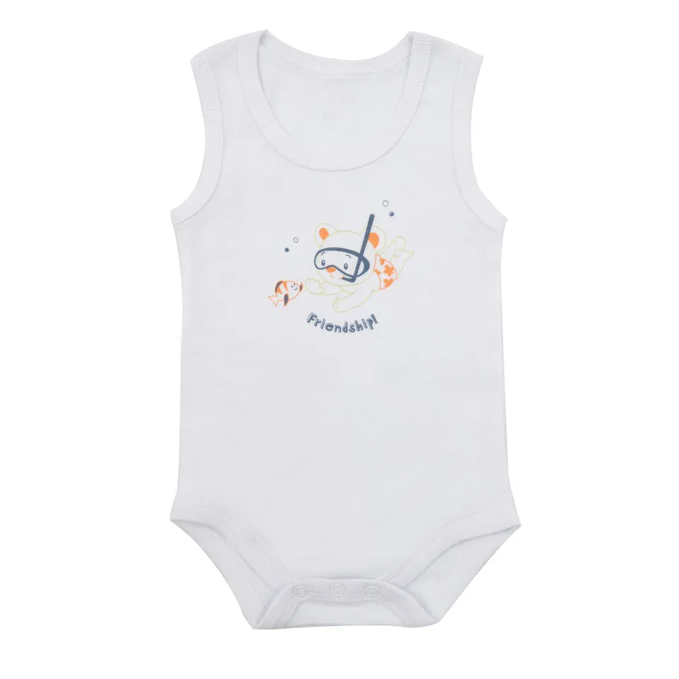 Body neonato bianco canotta stampa orsetto costina
