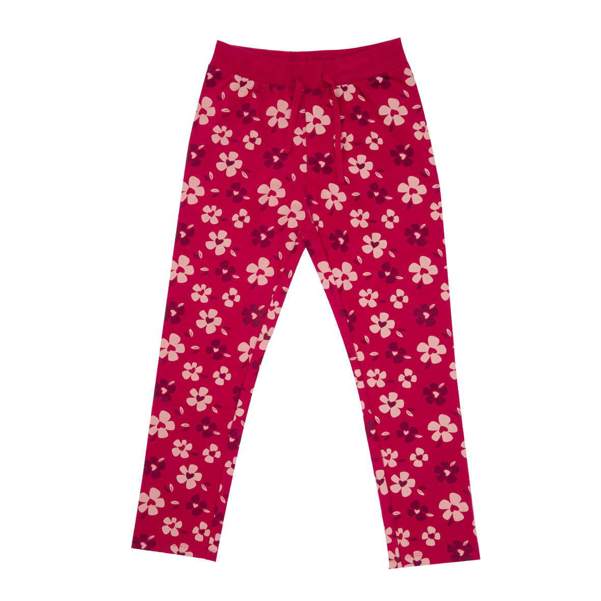 Pantalone felpato bimba rosso stampa floreale con coulisse