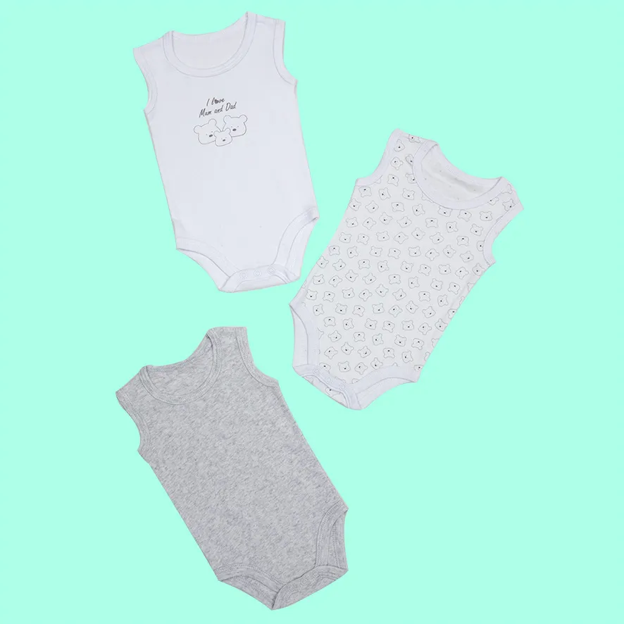 Mawi Body canotta neonato orsetto grigio 3 pezzi