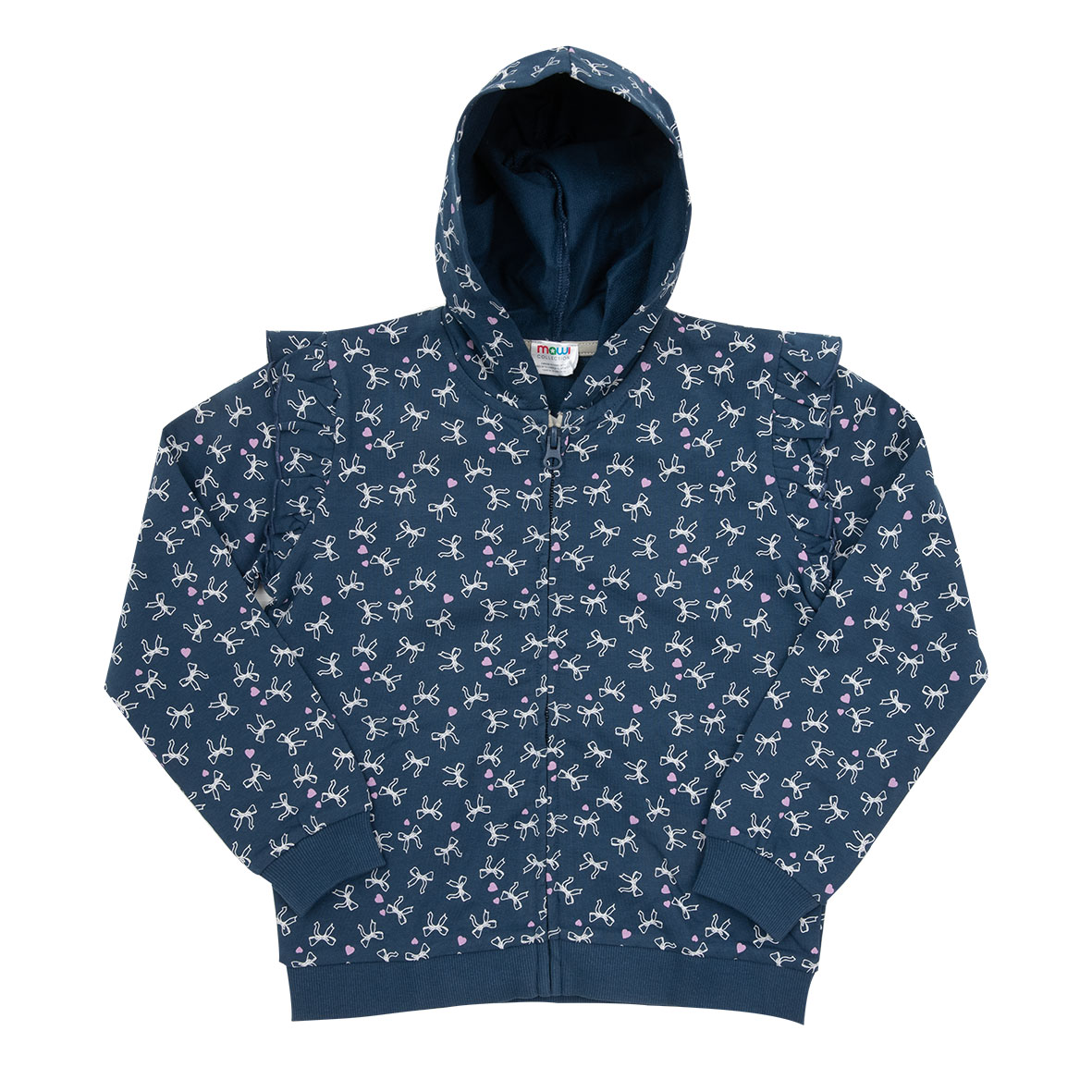 Toys Center Baby felpa zip bimba blu cappuccio stampa fiocchetti