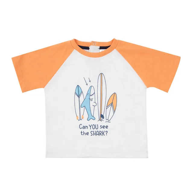 T-shirt jersey bimbo squalo bianca arancio bottoni clip