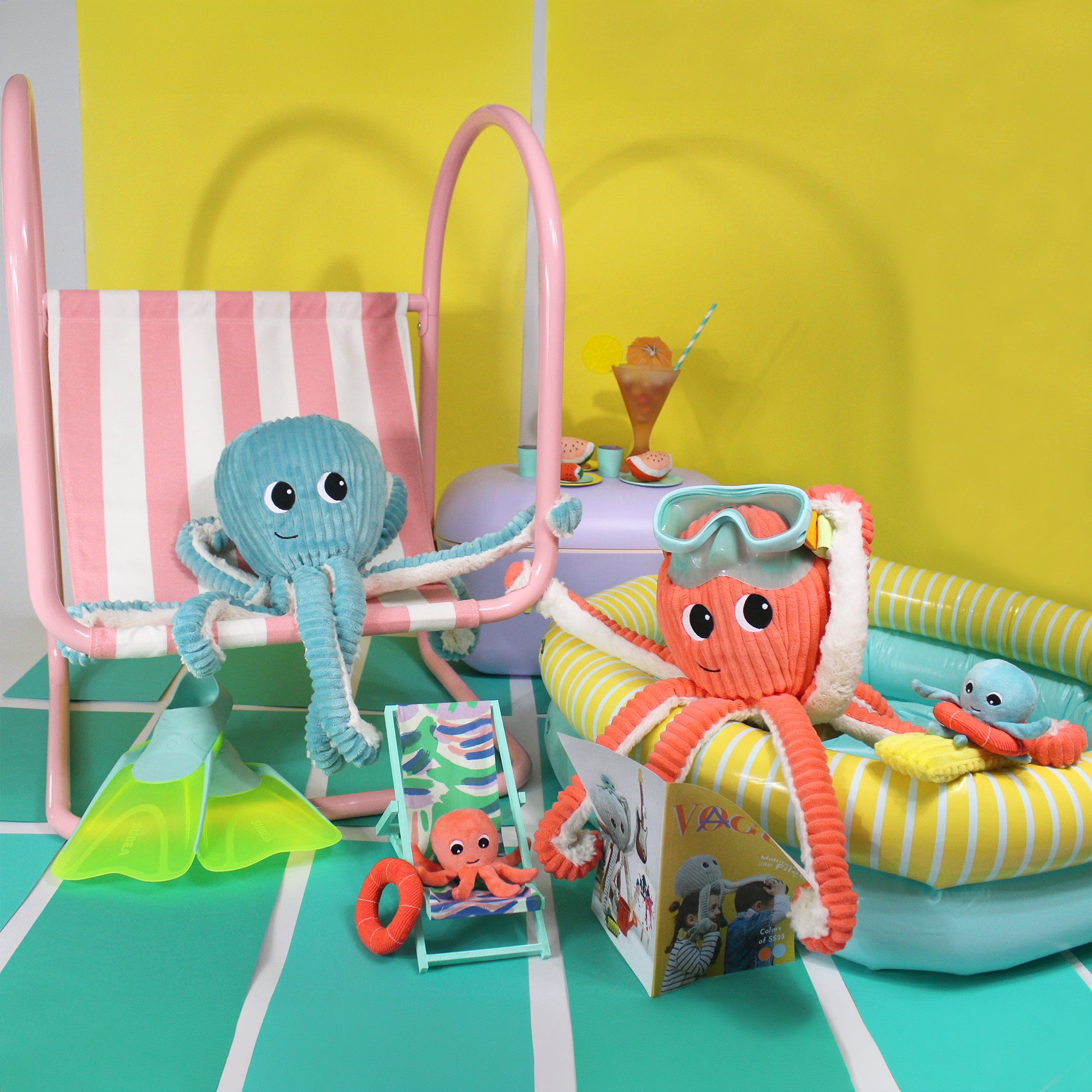 Les Déglingos Ptipotos Filou peluche polpo aqua mamma e bebè