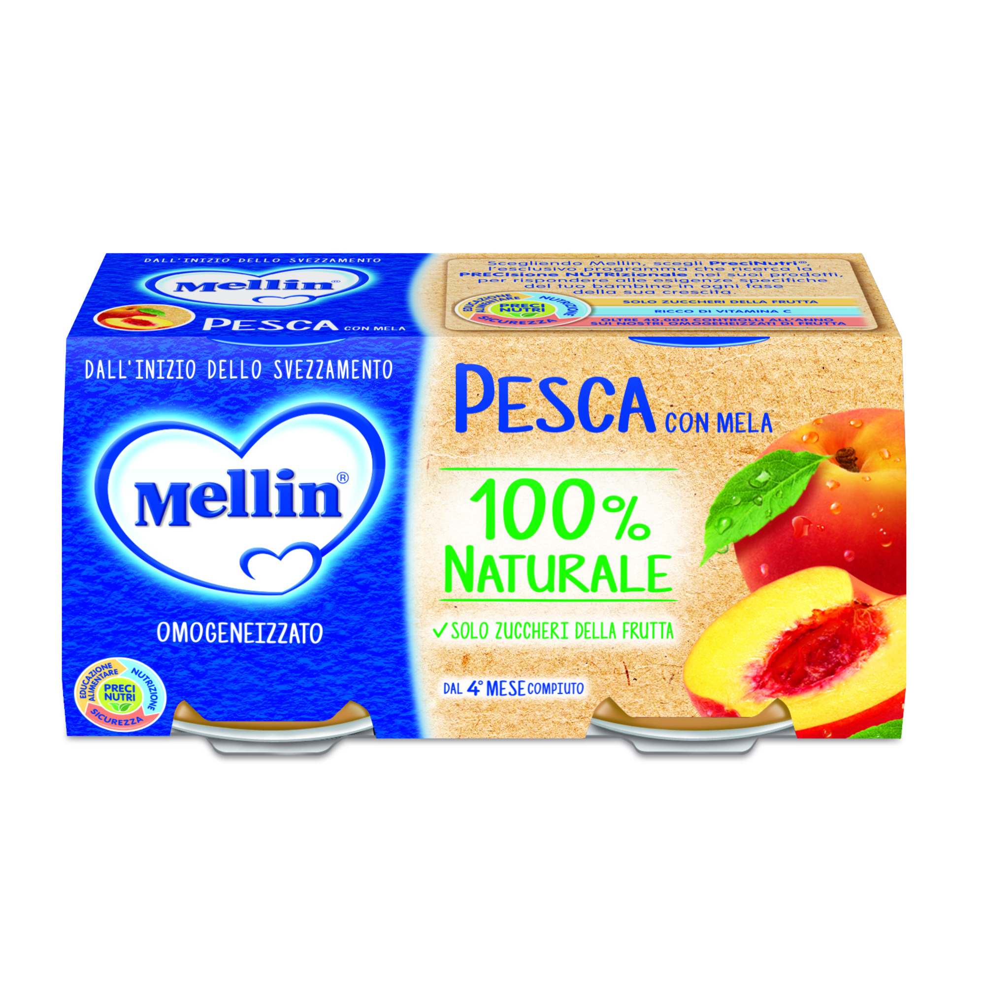 Mellin Omogeneizzato Pesca Mela 2x100g 4 mesi