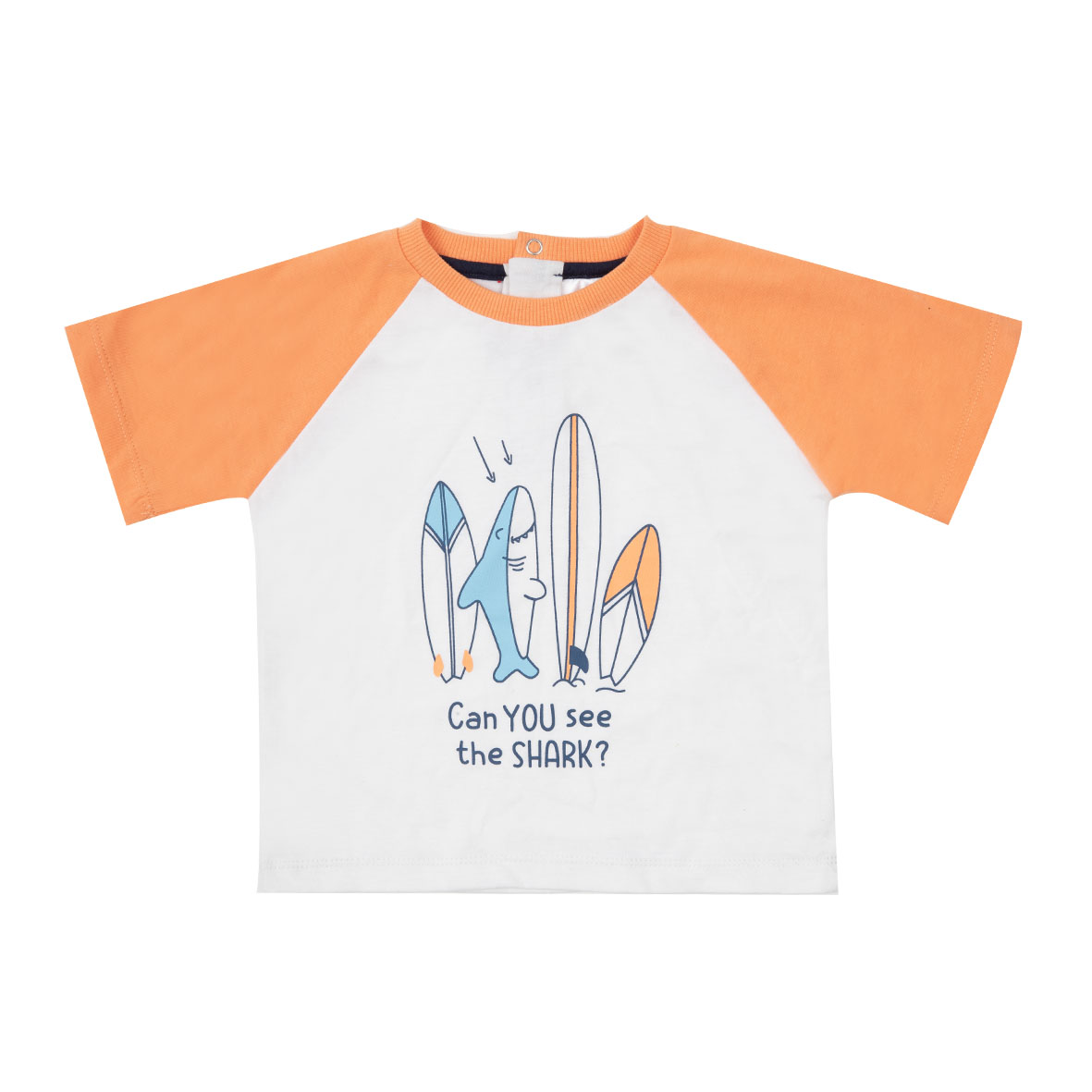 T-shirt jersey bimbo squalo bianca arancio bottoni clip