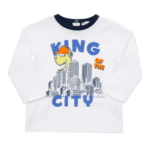 Baby Jersey maglia bimbo bianca stampata maniche lunghe