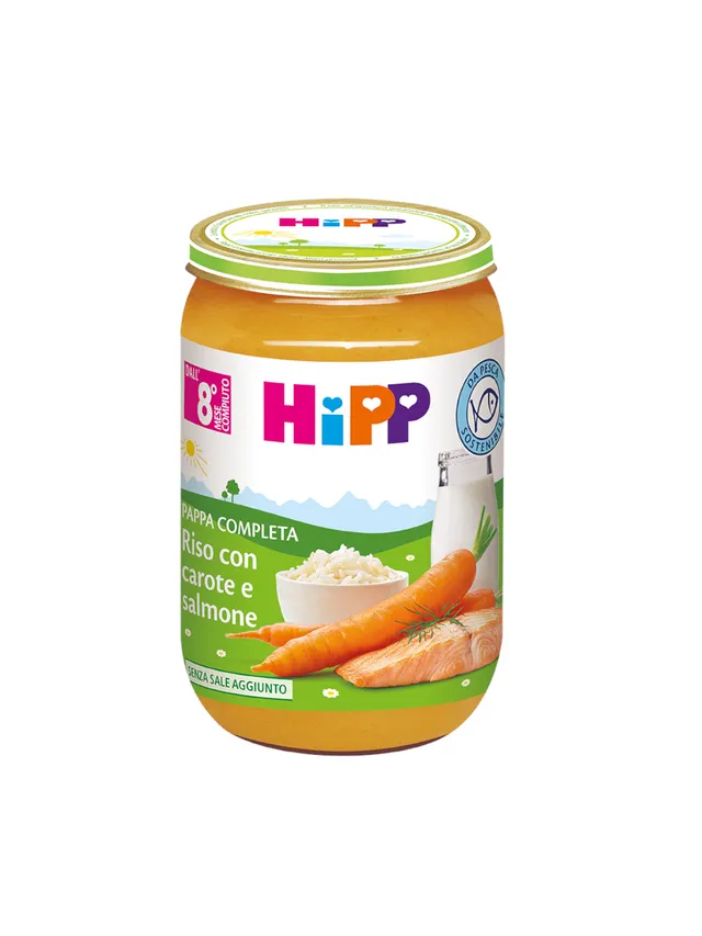 HiPP Pappa Riso Carote e Salmone Omogeneizzato 220g 8 Mesi Bio