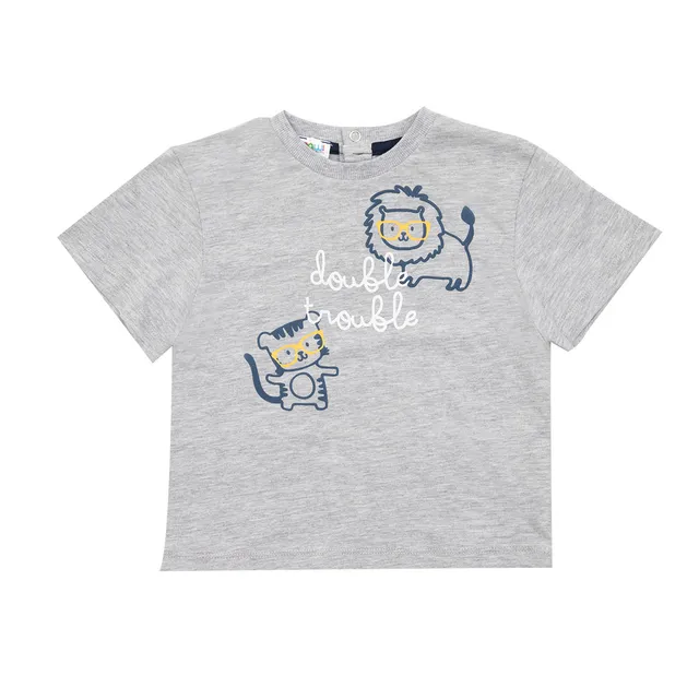 T-shirt bimbo grigia girocollo stampa animali jersey