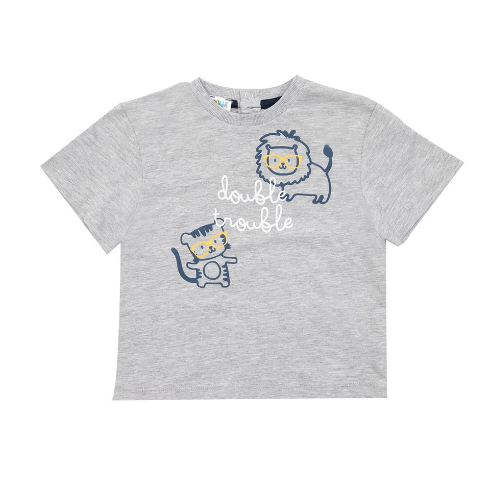 T-shirt bimbo grigia girocollo stampa animali jersey
