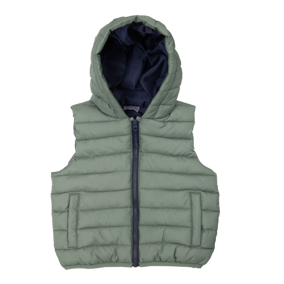 Gilet imbottito bimbo verde militare con cappuccio e tasche
