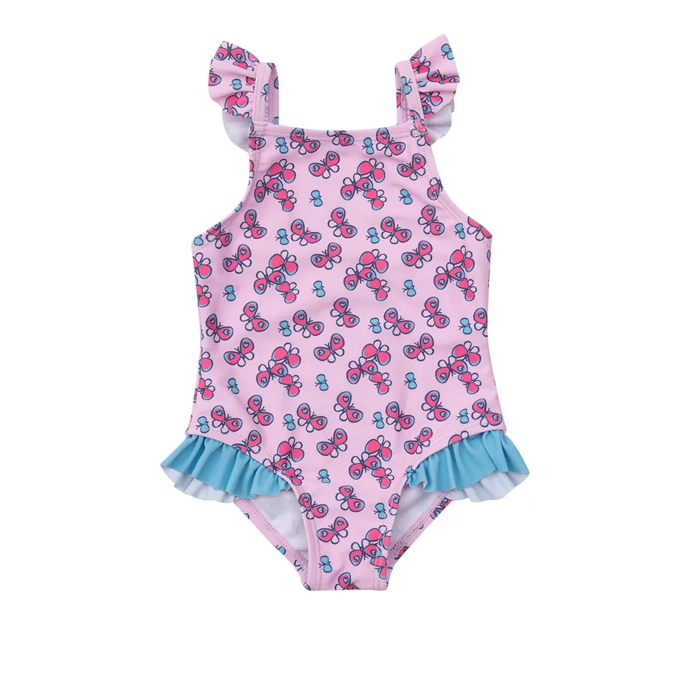 Mawi Farfalle costume intero bambina rosa con rouche