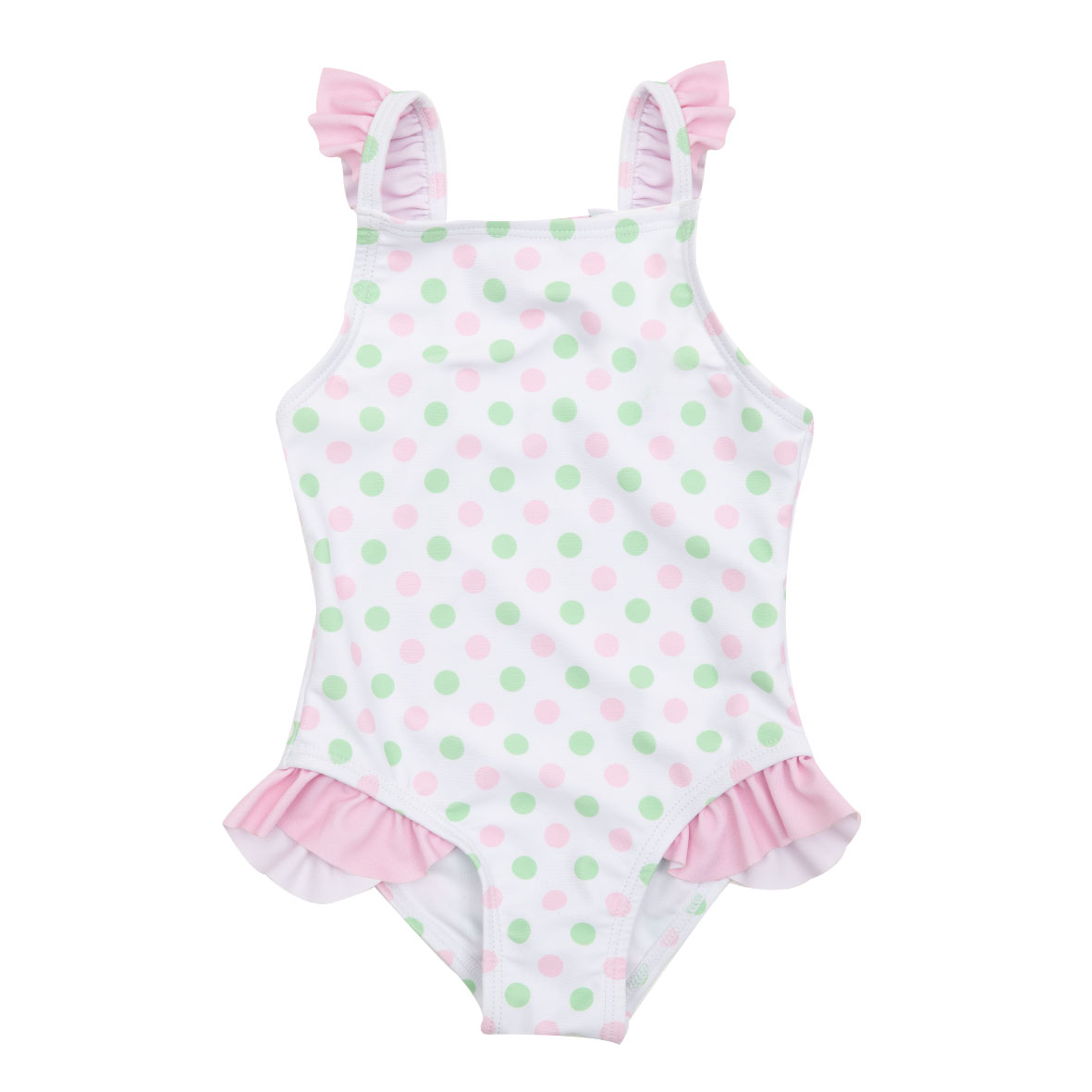 Costume intero bimba bianco pois rosa frill