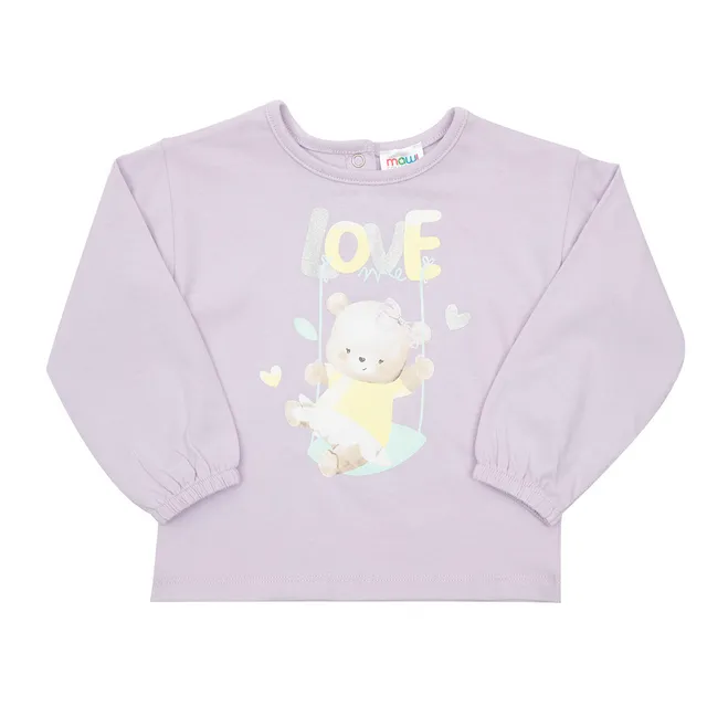 Maglia Lilla Bimba Orsetto Manica Lunga Cotone
