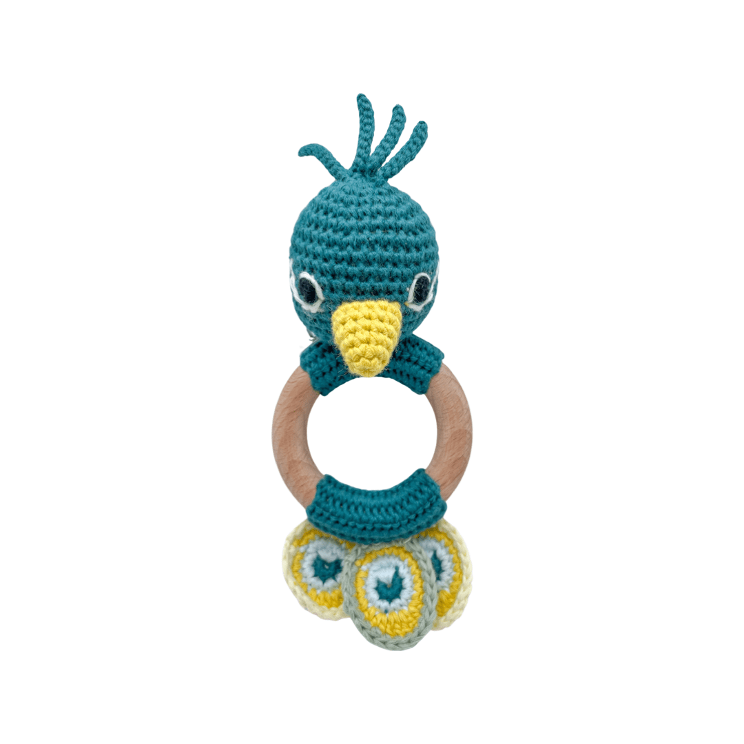 Piccoli Toys Ottavia sonaglio uncinetto pavone cotone