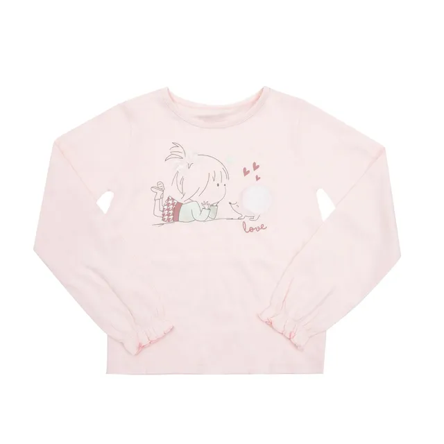 Maglia Jersey Bimba Rosa Chiaro Manica Lunga Stampa
