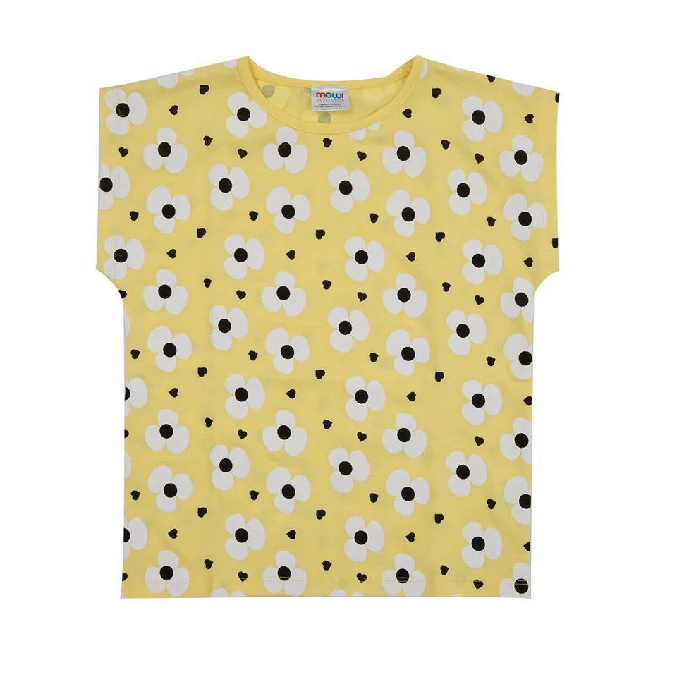 T-shirt bimba gialla fiori giromanica