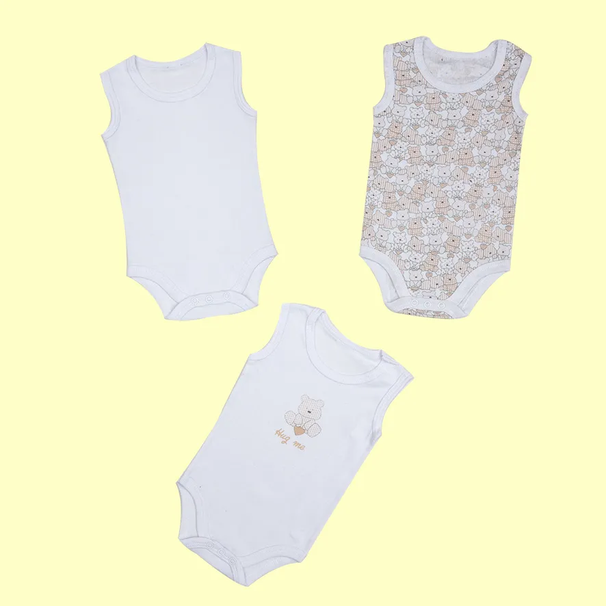 Mawi Orsetto Beige Body Canotta Bimbo 3 Pezzi Cotone