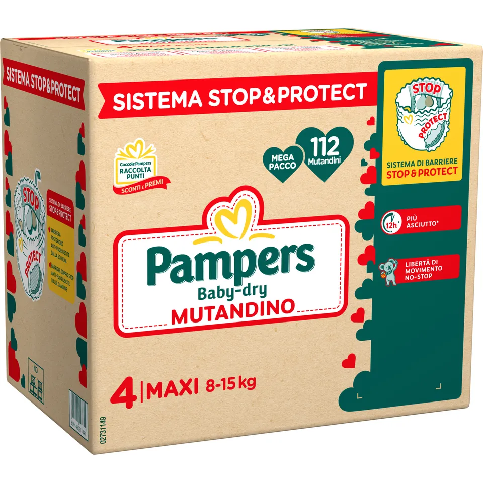 Pampers Baby-Dry Pannolino Mutandina Taglia 4 112 Pz