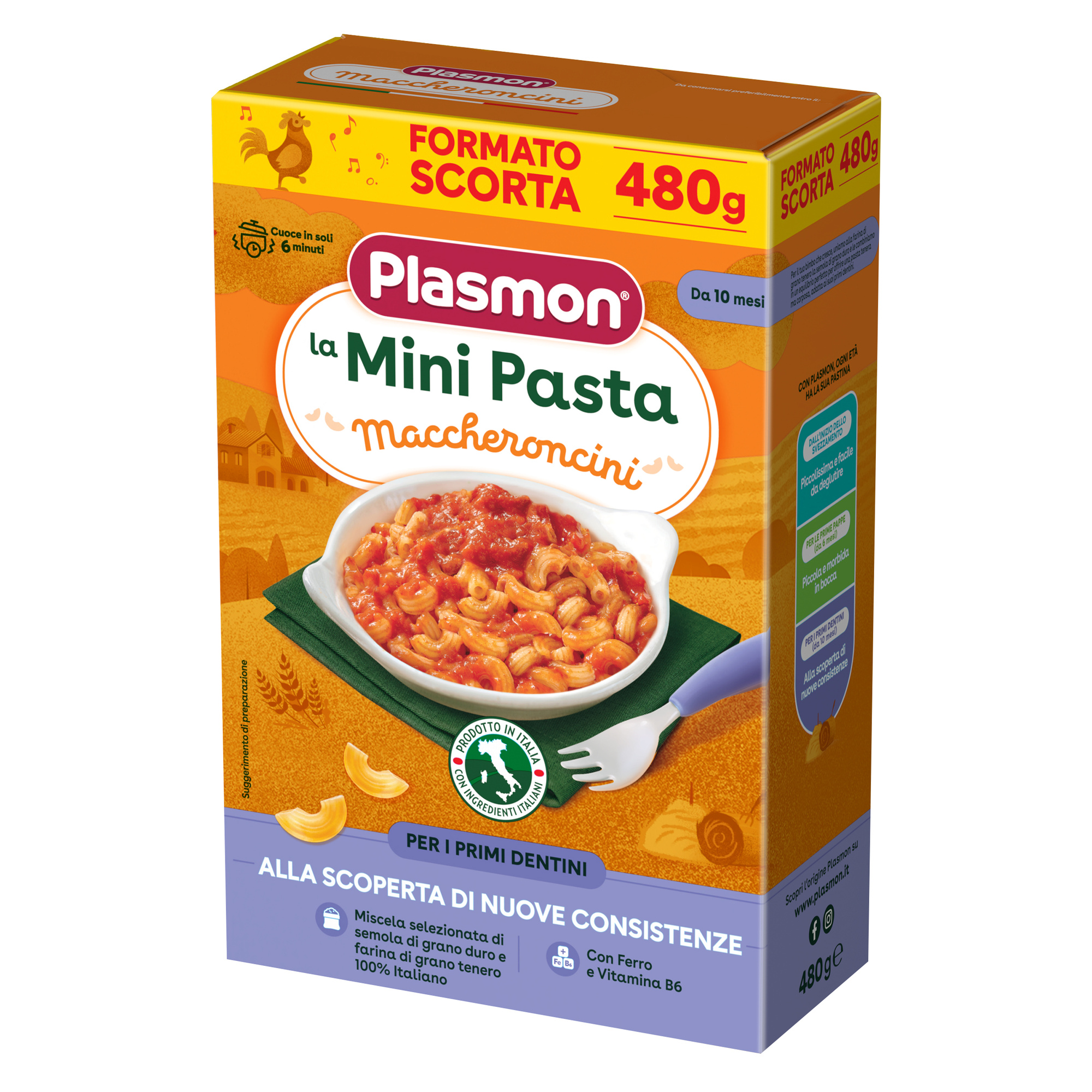 Plasmon pasta maccheroncini 480gr da 10 mesi