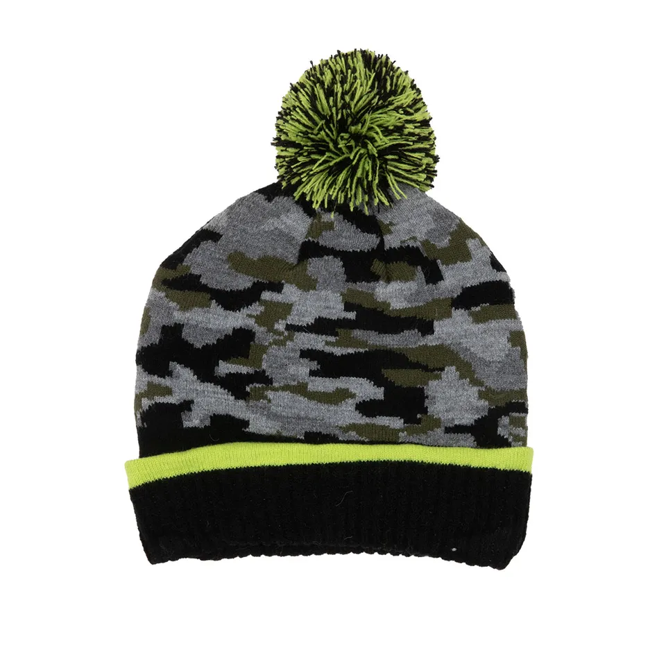 Cappello bimbo cuffietta invernale mimetico con pon pon