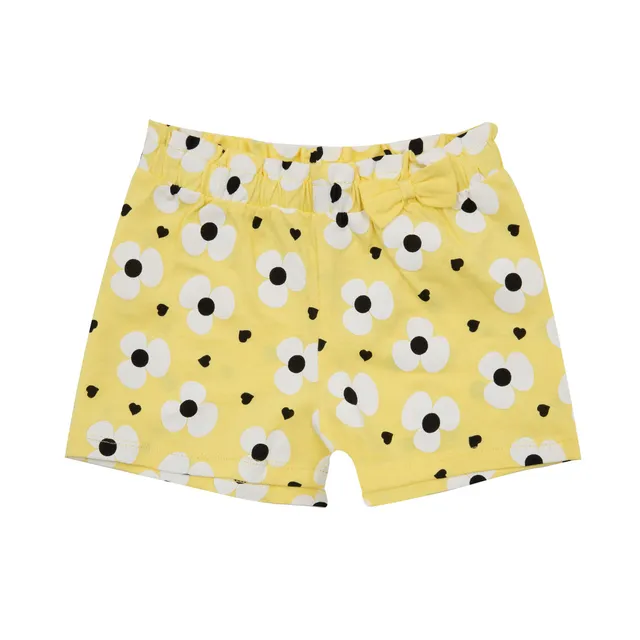 Short jersey bimba giallo fiori con fiocco