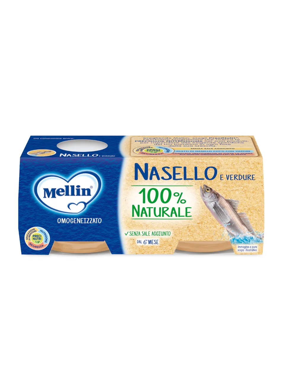Mellin omogeneizzato nasello 2x80g senza sale 6m+