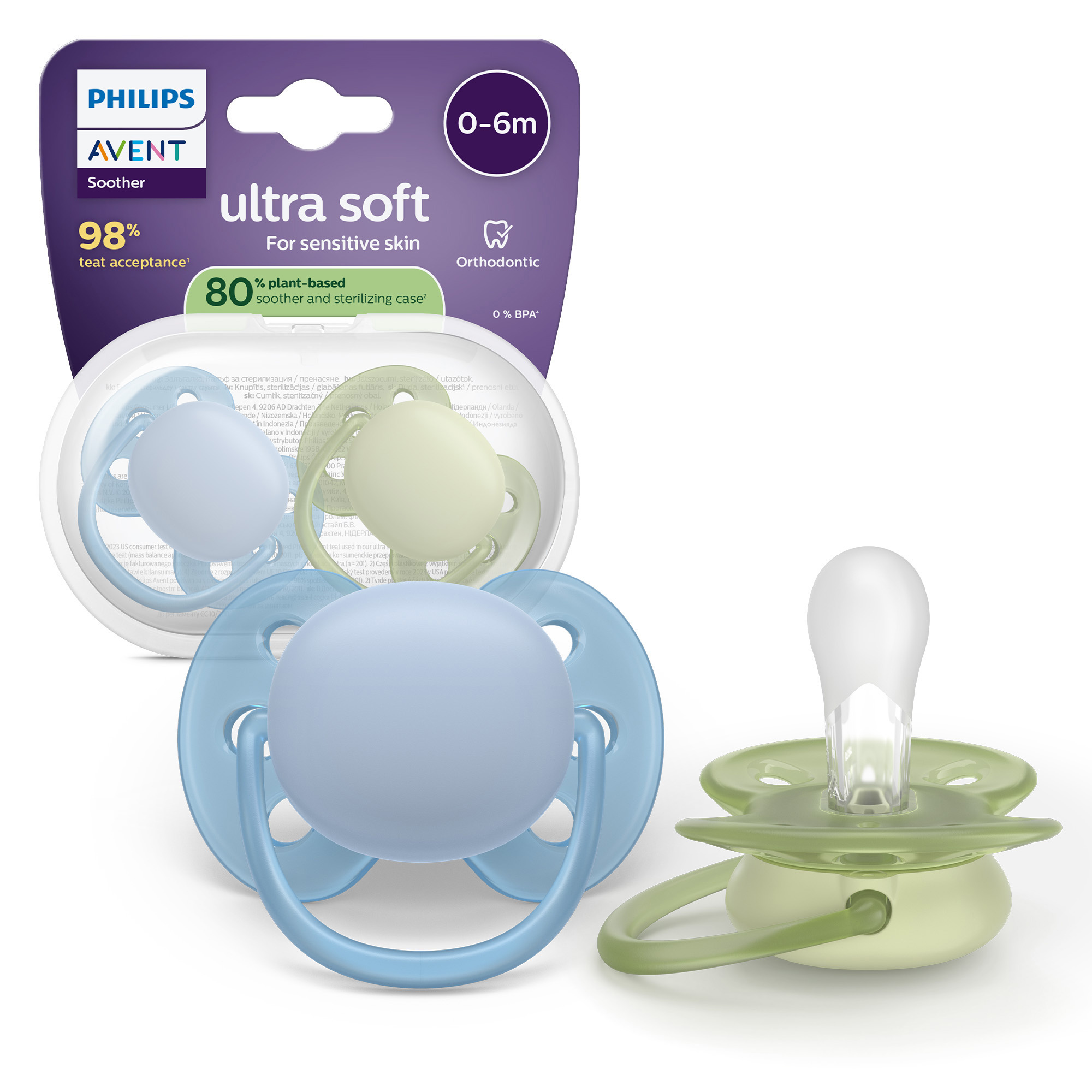 Philips Avent Ultra Soft succhietti 0-6 mesi blu verde 2 pz