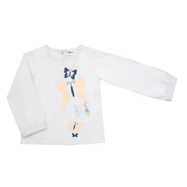 Maglia manica lunga bimba bianca farfalle cotone