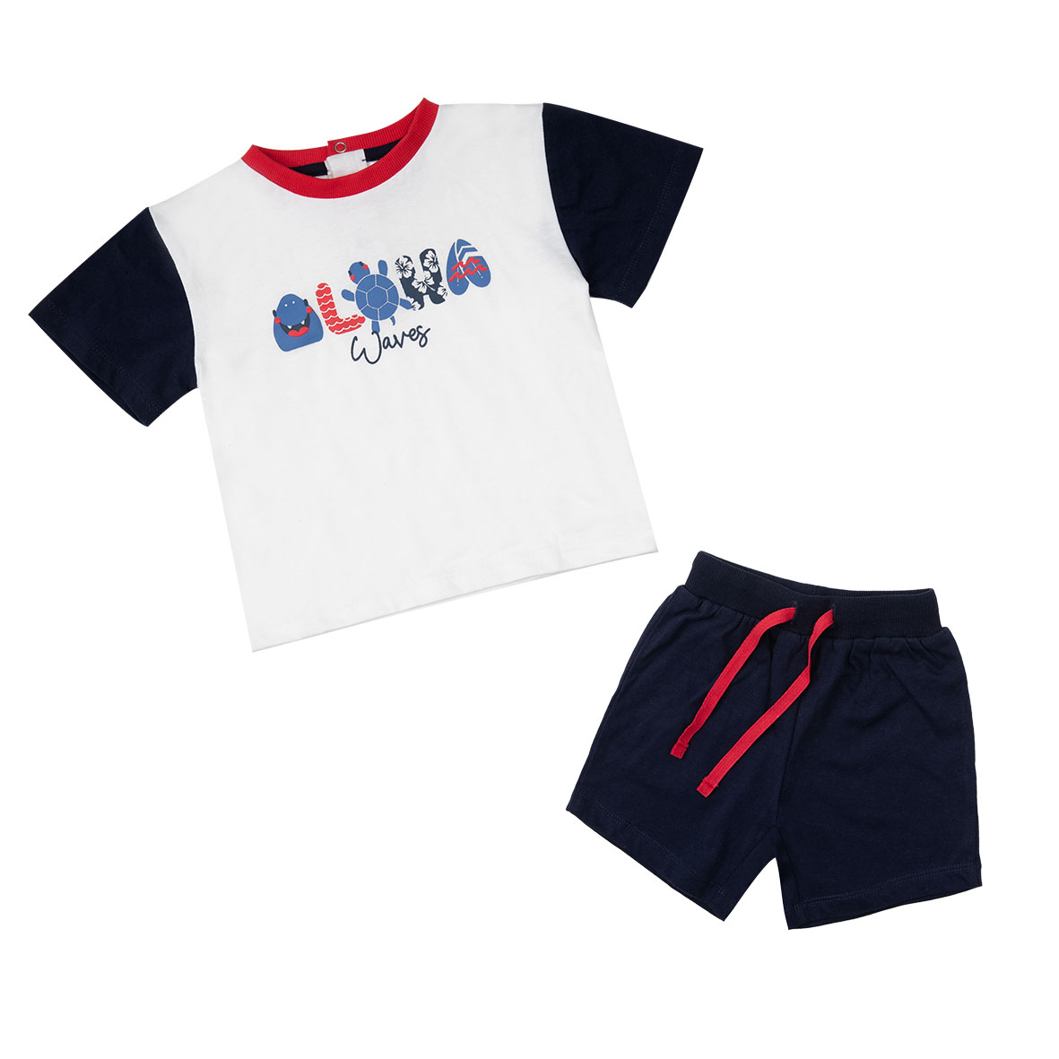 Set bimbo maglietta e pantaloncino bianco blu estate