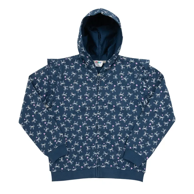 Toys Center Baby felpa zip bimba blu cappuccio stampa fiocchetti