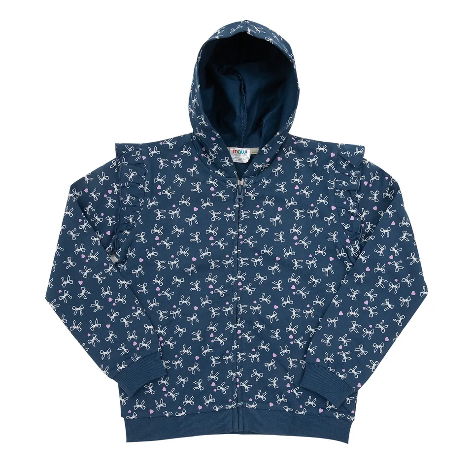 Toys Center Baby felpa zip bimba blu cappuccio stampa fiocchetti