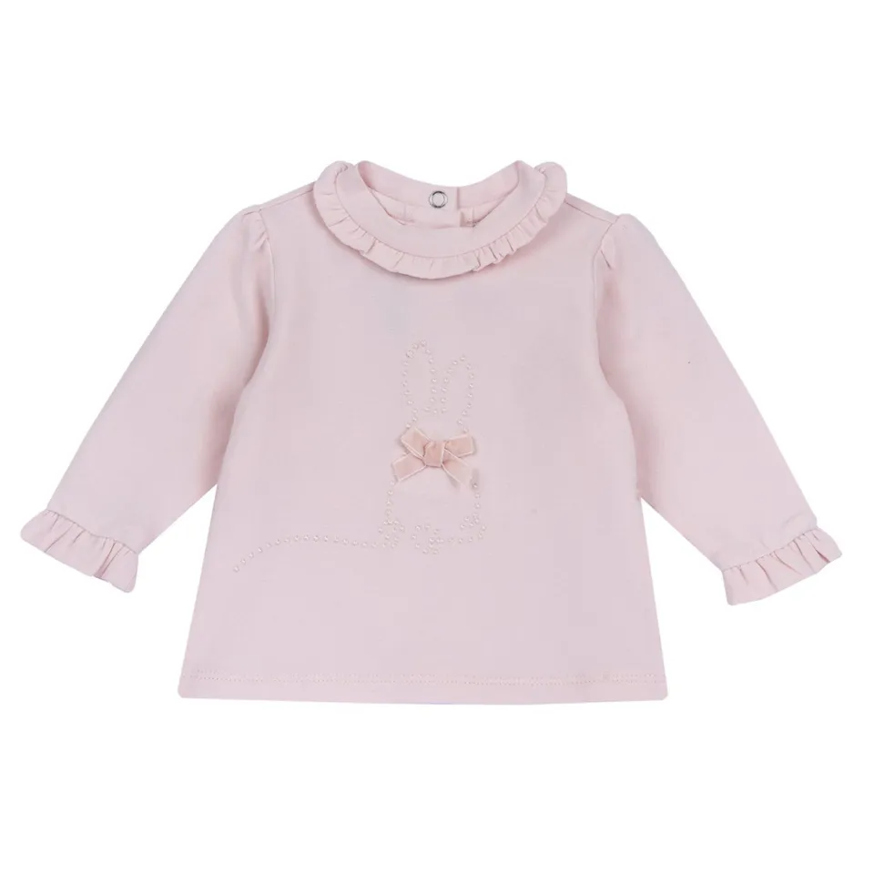 Chicco Maglietta Lupetto Rosa Ricamo Coniglio Manica Lunga