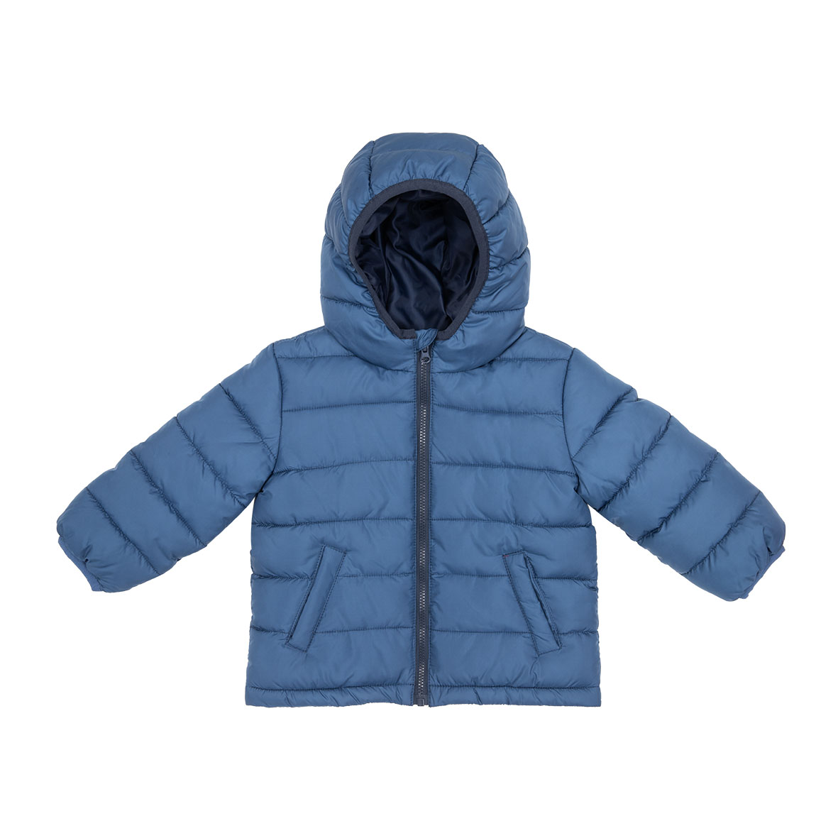 Piumino Bimbo Blu Scuro con Cappuccio e Tasche