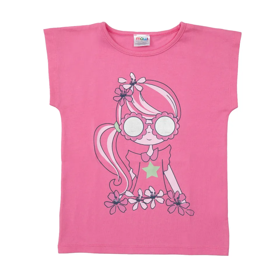 T-shirt giromanica rosa bimba e fiorellini bambina jersey